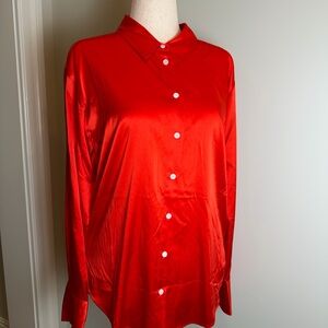 NWT Frame Bold Red Silk and Spandex Shirt